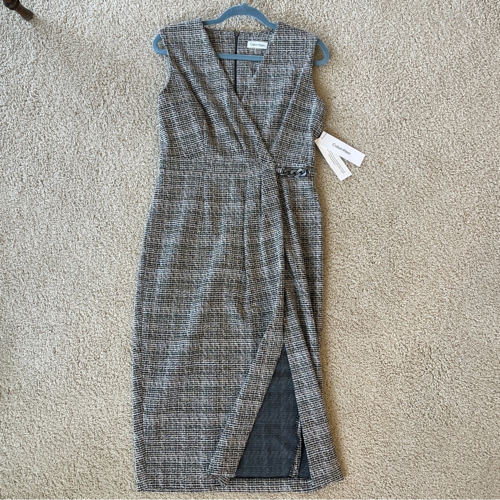 Calvin Klein Gray Asymmetrical Wrap Midi Dress